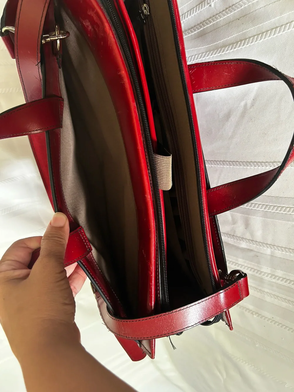 Jack Georges Briefcase Laptop Case Red Italian Leather Work Bag Shoulder Strap
